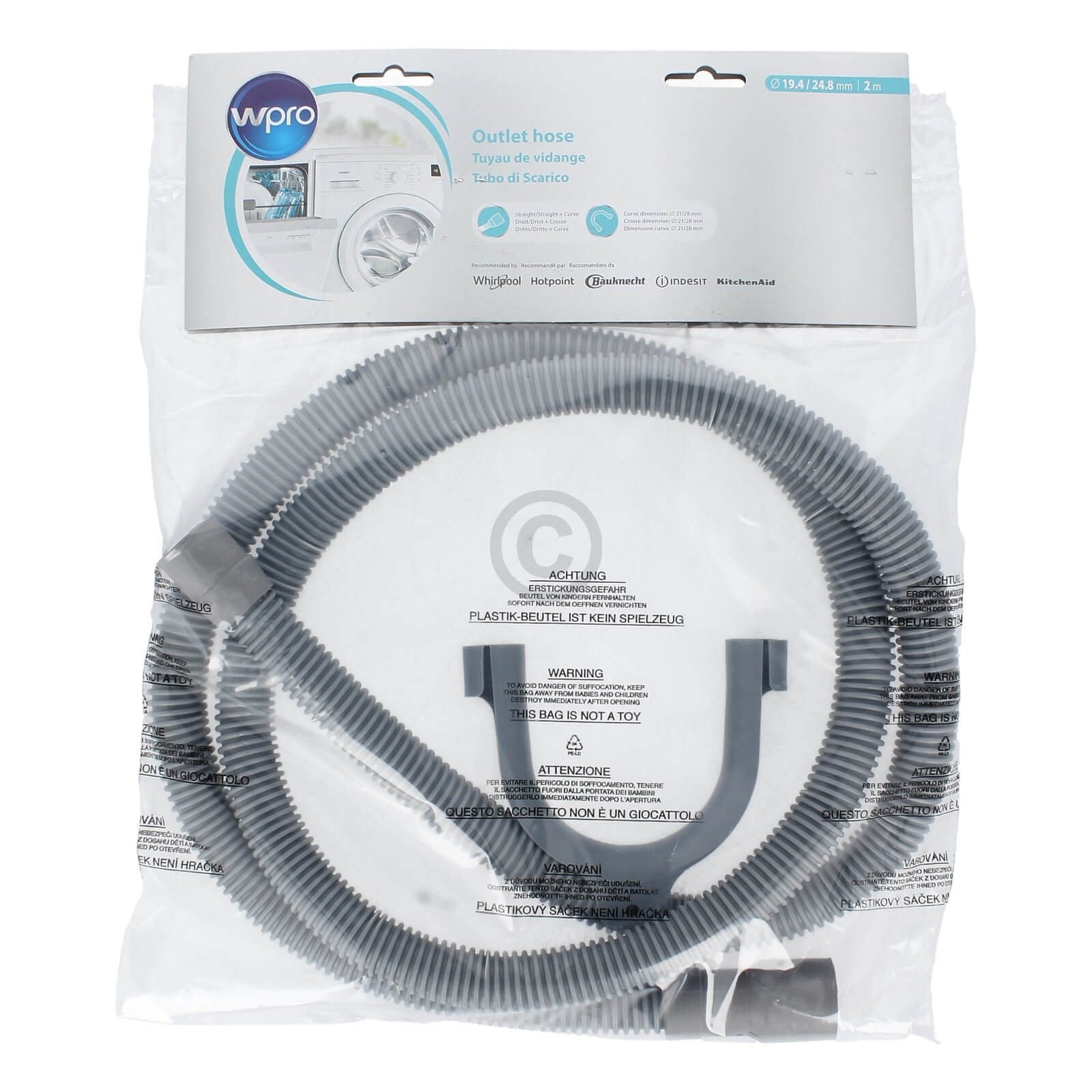 Ablaufschlauch 2m Bauknecht 484000001134 f�r Waschmaschine (KD-484000001134)