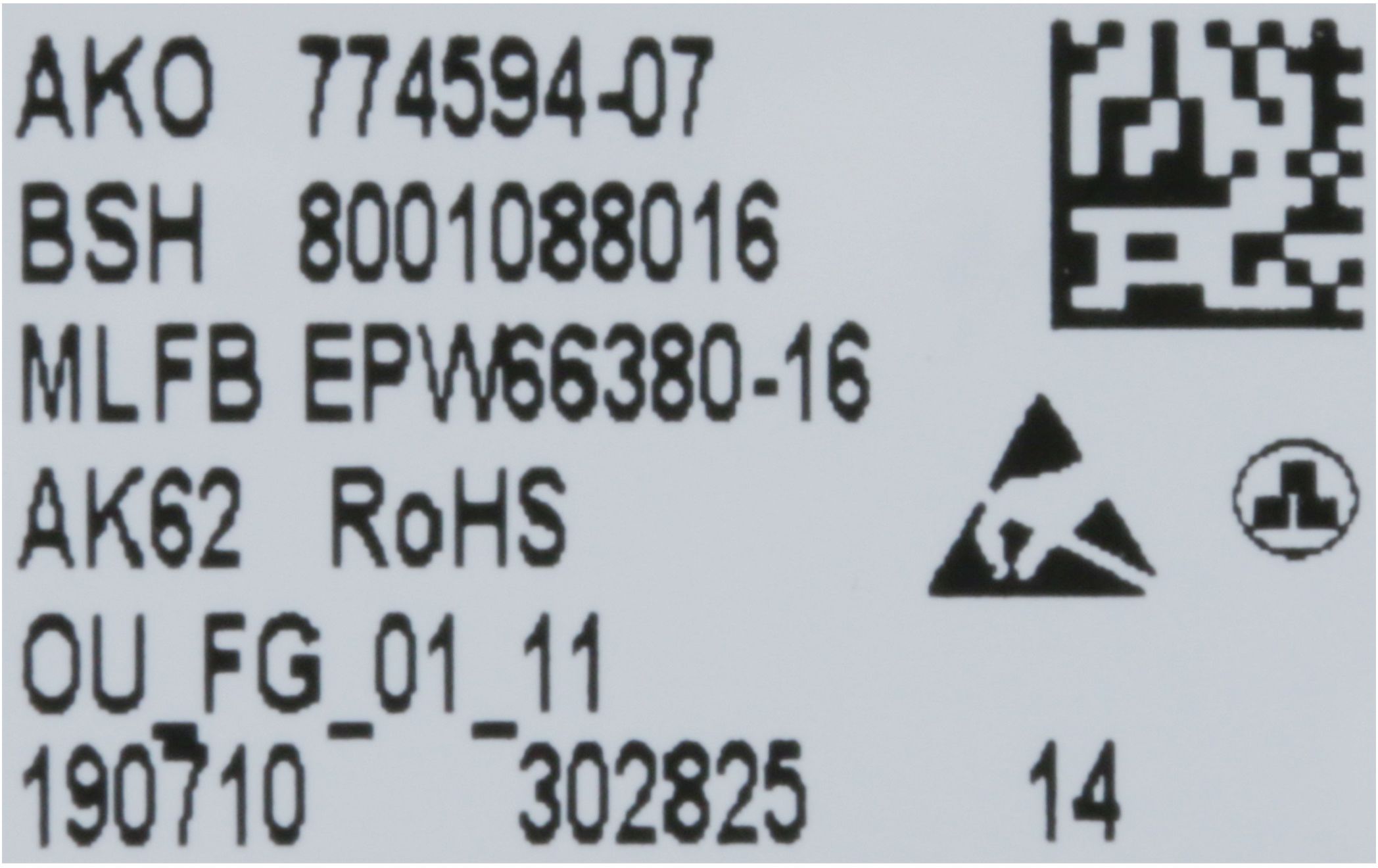 Bedienmodul programmiert SW PT TE60B PT0067 - T26 8kg SC0 BMUP 11003952 (BD-10012281)