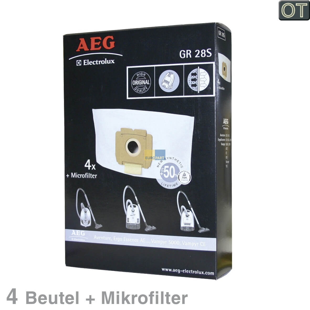 Filterbeutel AEG Gr-28s  f�r Bodenstaubsauger 4Stk + Filter (9002565423)