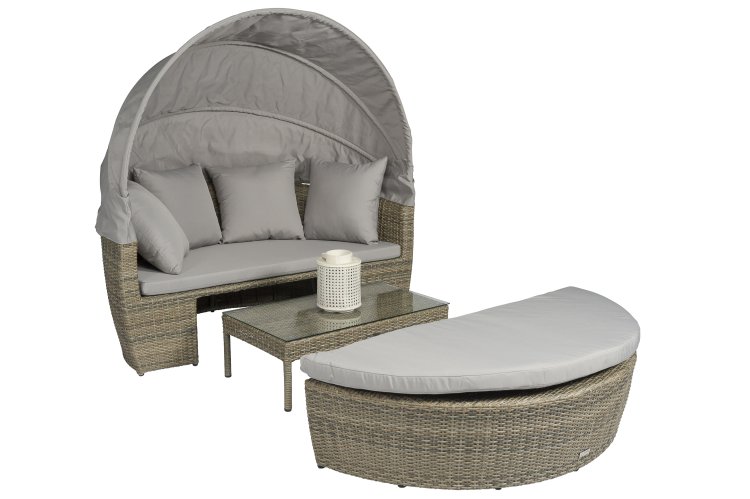 Loungebett Sonneninsel Poly Rattan Santorini - Naturel Taupe - Pure Garden und Living