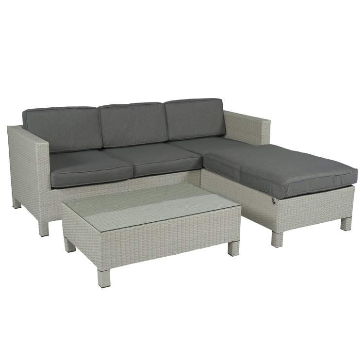 Loungesofa Ecksofa Polyrattan Lima Hellgrau - Pure Garden und Living